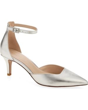 Pelle Moda Kendal Ankle Strap Pointed Toe Kitten Heel Pump - White