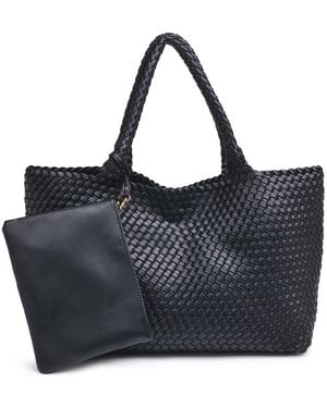 Moda Luxe Woven Unlined Tote Bag And Pouch - Black