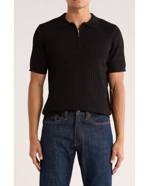 T.R. Premium Cable Knit Short Sleeve Half Zip Sweater - Black