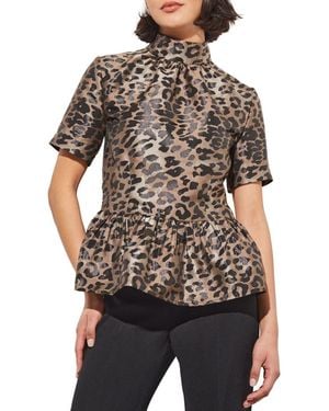 Ming Wang Leopard Print Peplum Top - Black