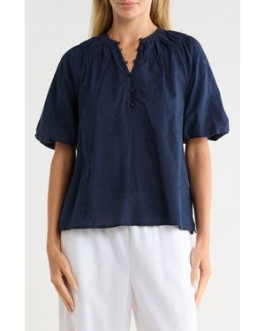 Caslon Embroidered Puff Sleeve Top - Blue