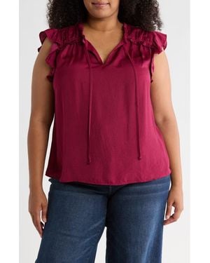 DR2 by Daniel Rainn Satin Ruffle Split Neck Top - Purple