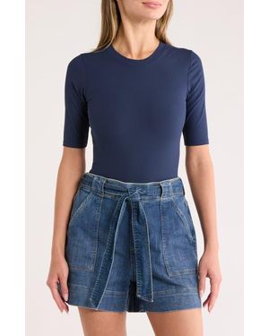 Spanx Suit Yourself Ribbed Crew Neck Short Sleeve Smoother Bodysuit - Blue
