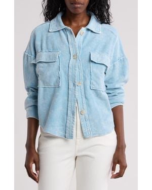 Blu Pepper Patchwork Washed Denim Shacket - Blue