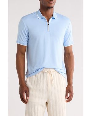 Denim and Flower Quarter Zip Polo - Blue