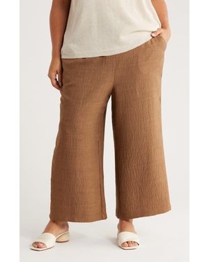 Max Studio Textured Wide Leg Crop Pants - Brown