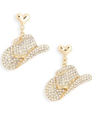 Leith Cowboy Crystal Pavé Hat Drop Earrings - Metallic