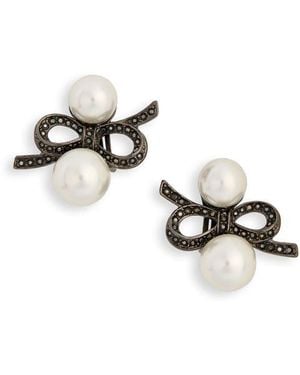 Kenneth Jay Lane Faux Pearl & Crystal Bow Clip-On Earrings - Black
