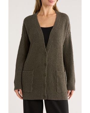 Eileen Fisher Ribbed Boyfriend Cardigan - Green