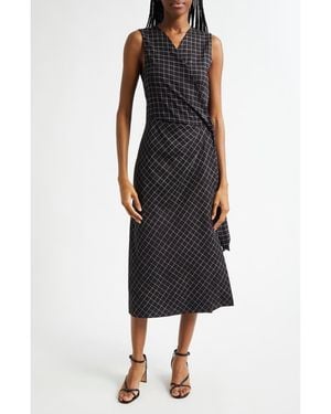 Vince Trellis Plaid Sleeveless Midi Wrap Dress - Black