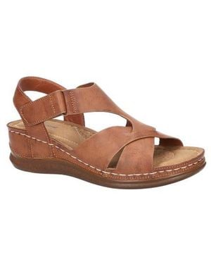 Easy Street Lani Faux Leather Wedge Sandal - Brown