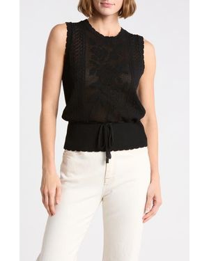 Tahari Pointelle Stitch Sweater Tank - Black