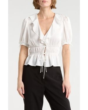 Wayf Ruffle Tie Front Top - White
