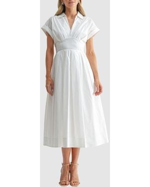 Mila + Mate Pleated Fit And Flare Midi Dress - White