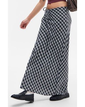 BDG Plaid Cotton Maxi Skirt - Gray