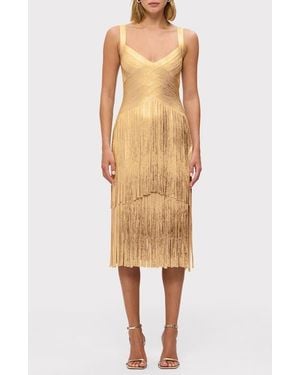Hervé Léger The Metallic Mischa Fringe Dress - Natural