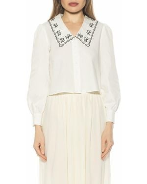Alexia Admor Issey Embroidered Collar Button-Up Shirt - White