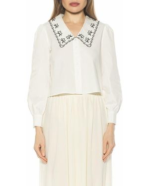 Alexia Admor Issey Embroidered Collar Button-Up Shirt - White