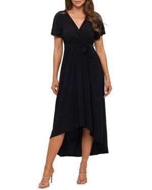 WEST K Flutter Sleeve High/Low Wrap Dress - Black