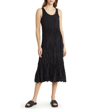 Eileen Fisher Textured Sleeveless Silk Midi Dress - Black