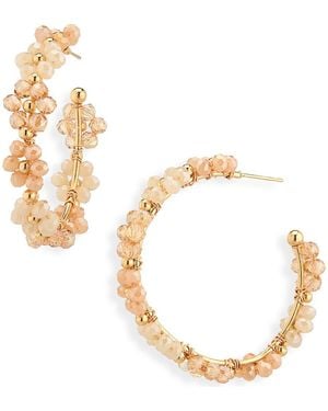 Cara Beaded Flower Hoop Earrings - Metallic