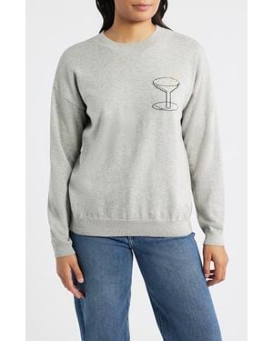 Bobeau Martini Crewneck Cotton Sweater - Gray