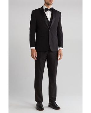 Gino Vitale Slim Fit Satin Peak Lapel 3-Piece Tuxedo - Black