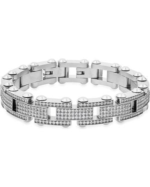 Steeltime Stainless Steel Simulated Diamond Studded Link Bracelet - Metallic