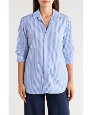 Frank & Eileen Joedy Striped Cotton Boyfriend Shirt - Blue