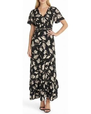 Maggy London Flutter Sleeve Tiered Ruffle Maxi Dress - Black