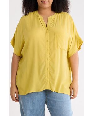 Tahari Elbow Sleeve Button-Up Shirt - Yellow