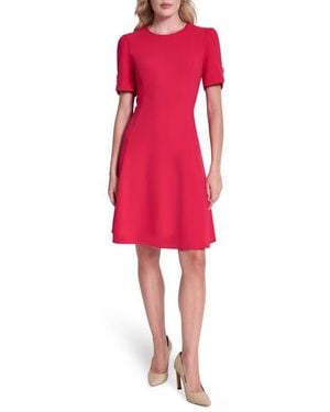 DKNY Button Trim Fit & Flare Midi Dress - Red