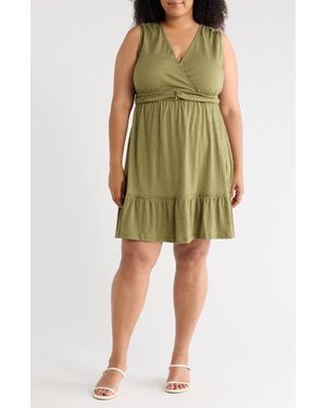 Max Studio Front Knot Tiered Dress - Green