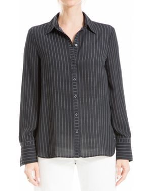 Max Studio Printed Long Sleeve Button-Up Shirt - Black