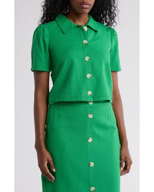 Love By Design Abby Button Front Short Sleeve Top - Green