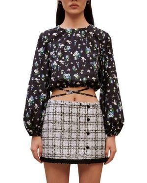 Maje Lovy Floral Stretch Cotton Tie Back Crop Top - Black