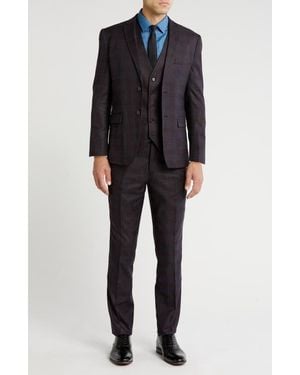 Gino Vitale Slim Fit 3-Piece Tailored Check Suit - Blue