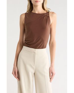 Leith One-Shoulder Hardware Knit Top - Brown