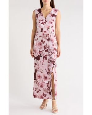Connected Apparel Floral Gathered Waist Maxi Dress - Pink