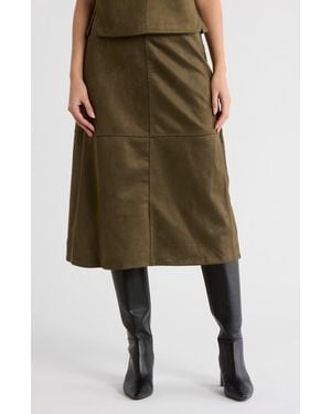 Max Studio Faux Suede A-Line Midi Skirt - Green
