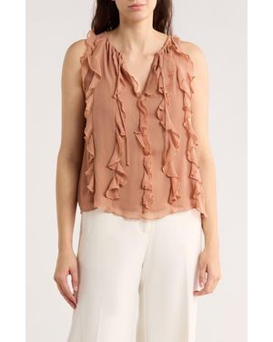 Halogen® Ruffle Sleeveless Top - Brown