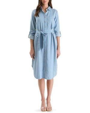 AUGUST SKY Stripe Long Sleeve Chambray Shirtdress - Blue