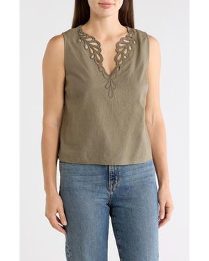 Ellen Tracy Embroidered Eyelet Sleeveless Top - Green