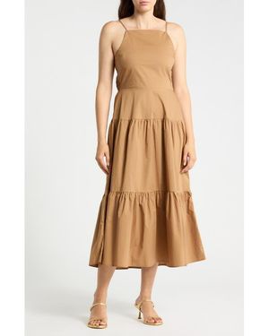 Badgley Mischka Tiered Cotton Maxi Dress - Brown