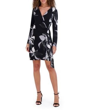 Kensie Long Sleeve Wrap Dress - Black