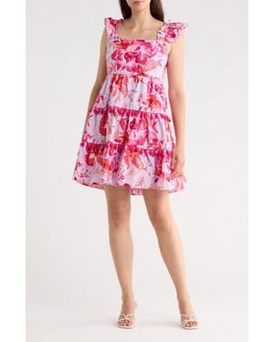 Eliza J Square Neck Ruffle Dress - Red