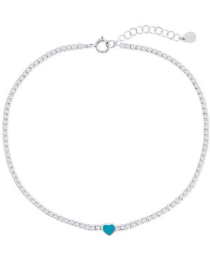 Simona Enamel Heart Cubic Zirconia Tennis Anklet - White