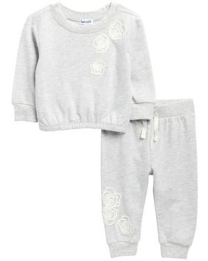 Splendid Rose Embroidered Sweatshirt & Sweatpants Set - White