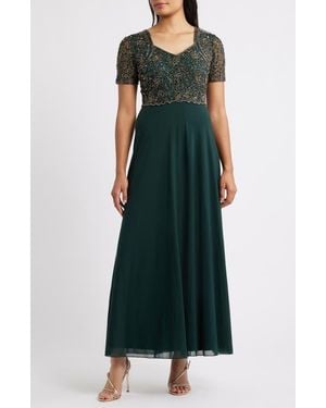 Pisarro Nights Beaded Bodice A-Line Gown - Green