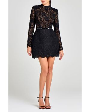 Nadine Merabi Addison Long Sleeve Lace Overlay Cocktail Minidress - Black